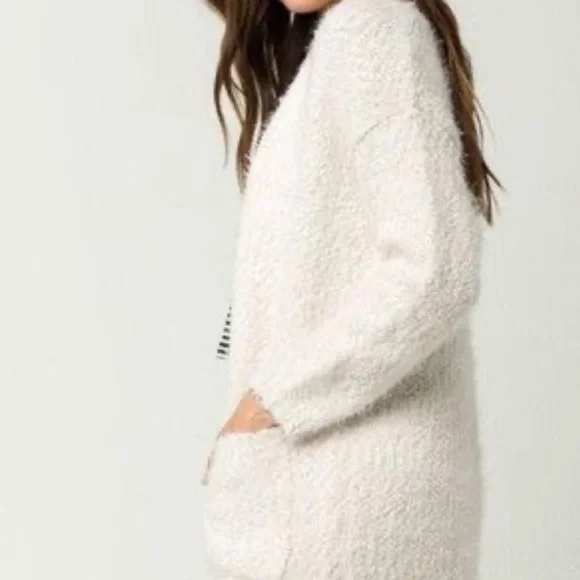 Rip Curl Snow Drify Fuzzy Boucle Cardigan Sweater Open Teddy Knit Size Small - Picture 3 of 12